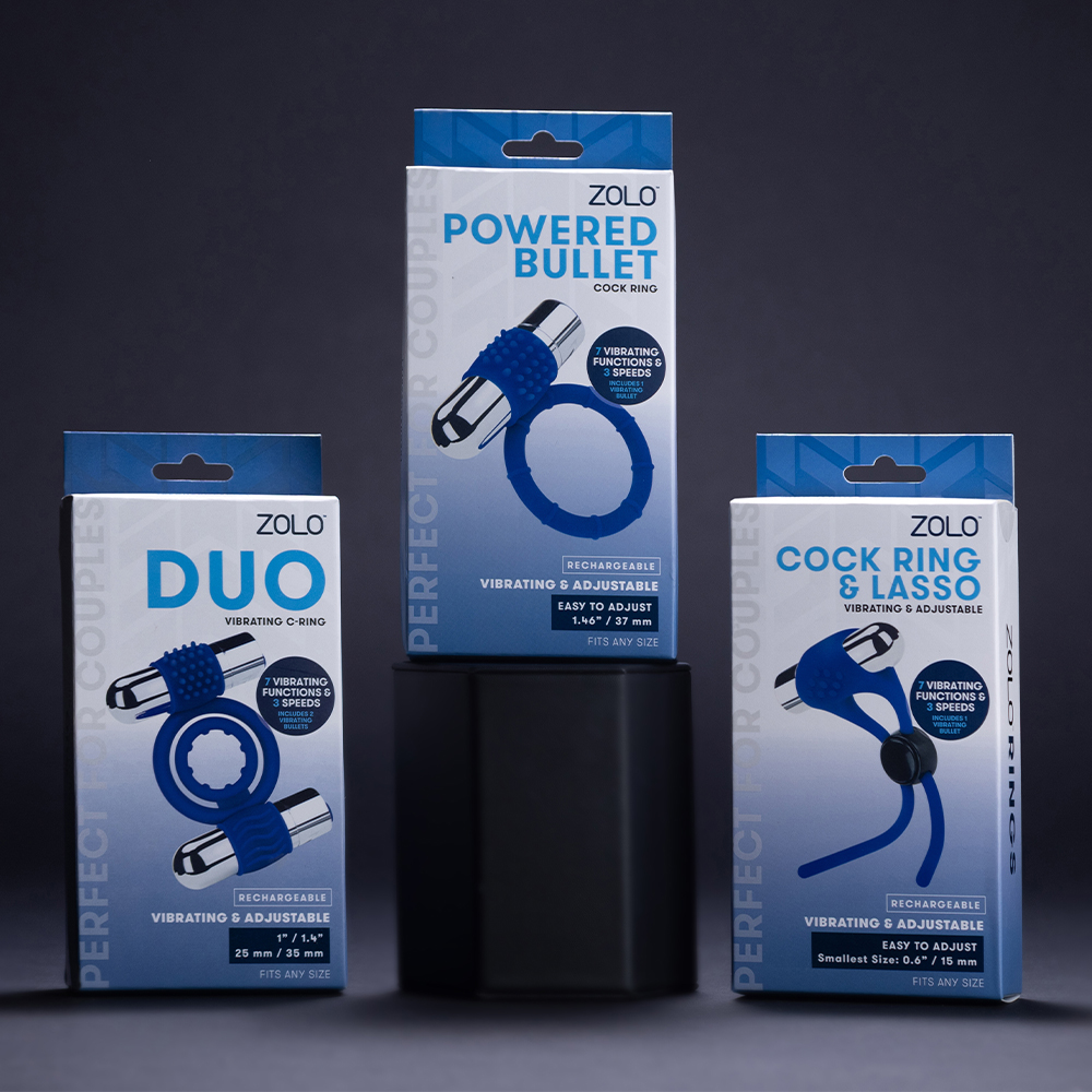 Zolo Rechargeable Duo Vibrating Silicone Cock Ring - Navy/Silver