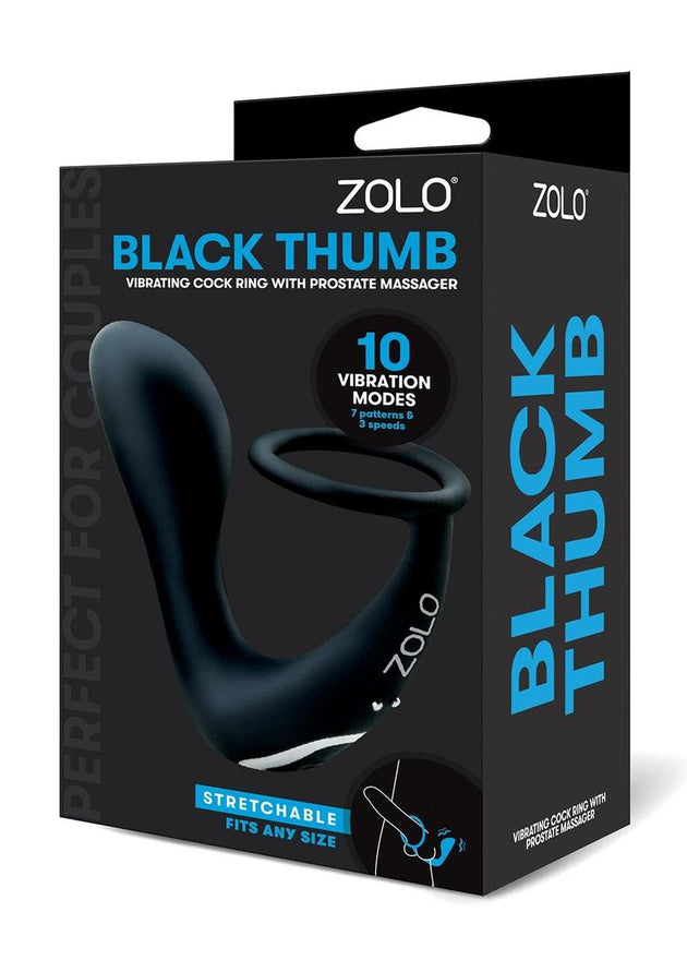 ZOLO Black Thumb Vibrating Cock Ring with Prostate Massager - Black